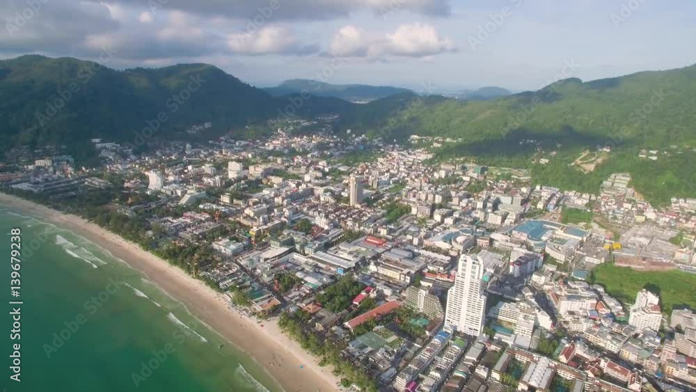 High Aerial Drone Shot Over Patong Town and Hills in Phuket Thailand
High Aerial Drone Shot Over Patong Town and Hills in Phuket Thailand