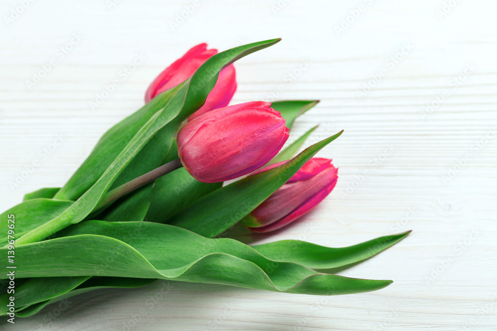 Pink tulips on a white table Pink tulips on a white table