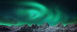 Aurora borealis above snowy islands