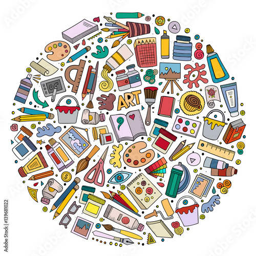 Colorful vector set of Art cartoon doodle objects