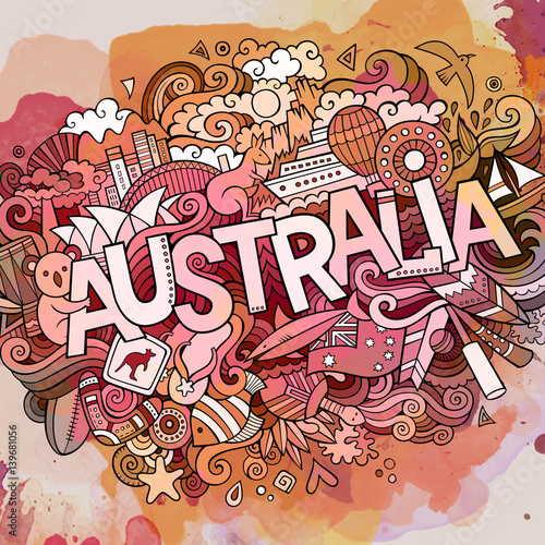 Australia hand lettering and doodles elements