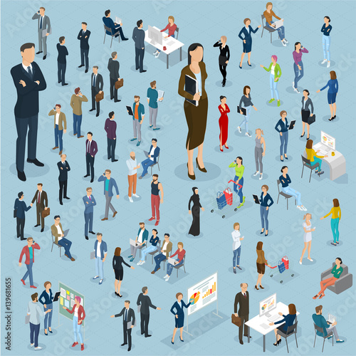 Set of isometric vector people