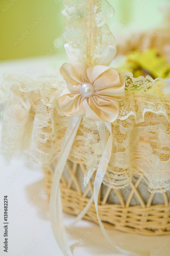 Yellow wedding basket with flowers Yellow wedding basket with flowers
