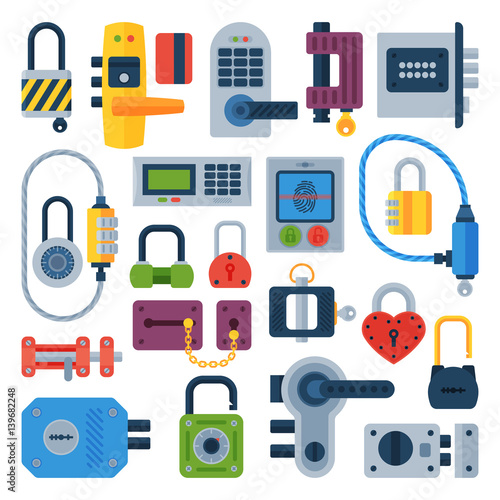 Different house door lock icons set vector isolated