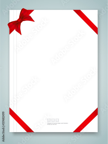 Cover report and red ribbon with bow with. vector eps 10