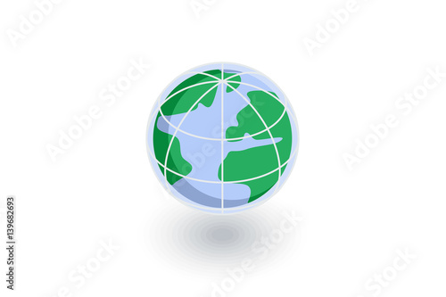 earth, globe isometric flat icon. 3d vector colorful illustration. Pictogram isolated on white background