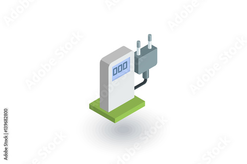 electric vehicle charging station, ecology isometric flat icon. 3d vector colorful illustration. Pictogram isolated on white background