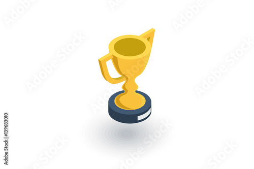 Golden trophy Cup isometric flat icon. 3d vector colorful illustration. Pictogram isolated on white background