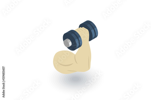 hand biceps muscles sport isometric flat icon. 3d vector colorful illustration. Pictogram isolated on white background