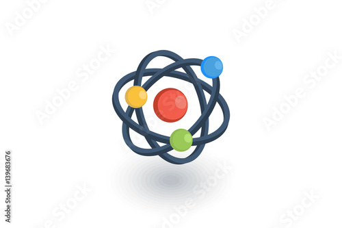 Atom, Physic Symbol isometric flat icon. 3d vector colorful illustration. Pictogram isolated on white background