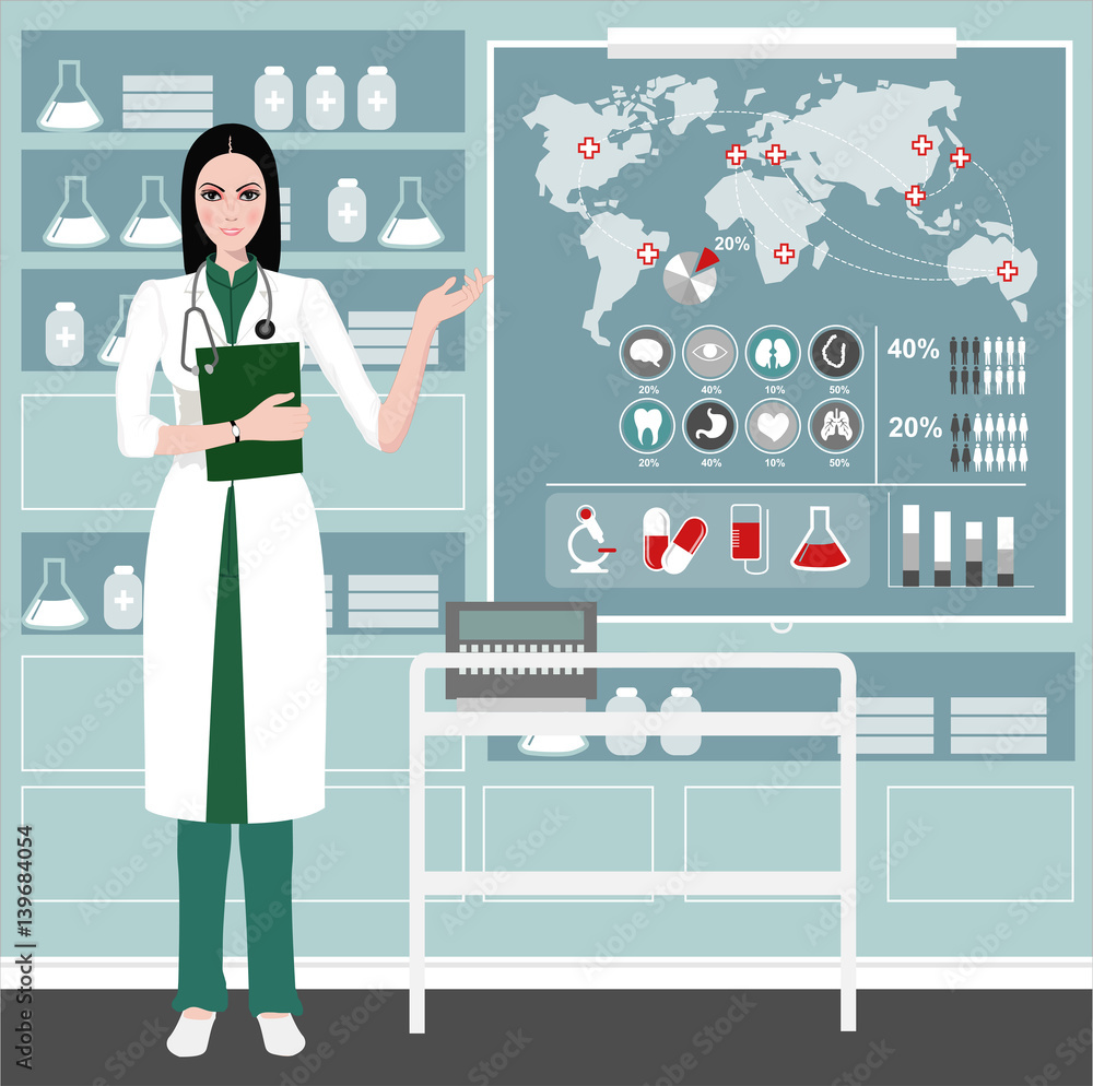 Medicine doctor working at hospital with Medical, health and healthcare icons and data elements, infographic Medicine doctor working at hospital with Medical, health and healthcare icons and data elements, infographic