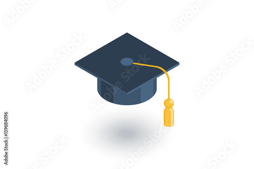graduation hat isometric flat icon. 3d vector colorful illustration. Pictogram isolated on white background