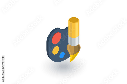 palette and brush isometric flat icon. 3d vector colorful illustration. Pictogram isolated on white background