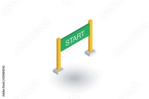 Start banner isometric flat icon. 3d vector colorful illustration. Pictogram isolated on white background