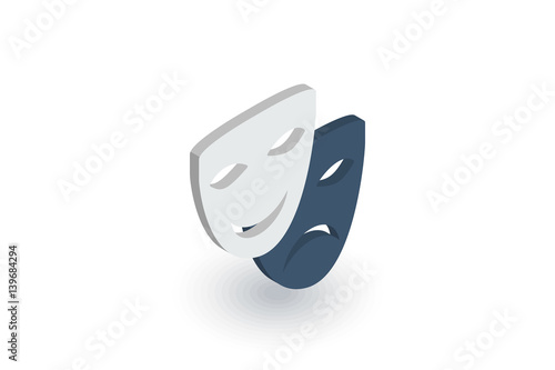 Theatre mask isometric flat icon. 3d vector colorful illustration. Pictogram isolated on white background