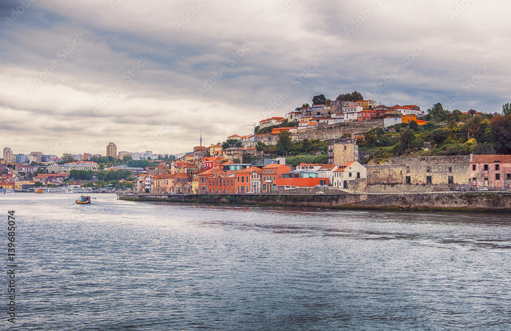 view of  historic part of Porto from river Douro 