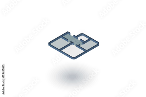 Architectural drawings. apartment plan isometric flat icon. 3d vector colorful illustration. Pictogram isolated on white background