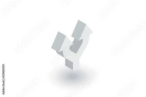 Junction, Separation, Two paths, ways isometric flat icon. 3d vector colorful illustration. Pictogram isolated on white background