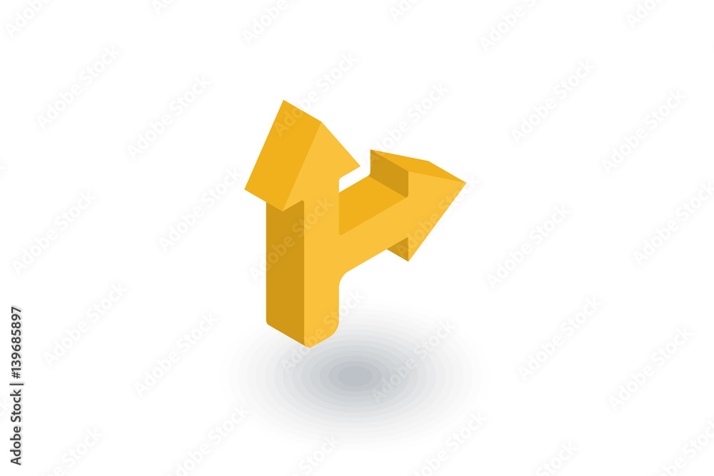 Arrow cross, turn right isometric flat icon. 3d vector colorful illustration. Pictogram isolated on white background