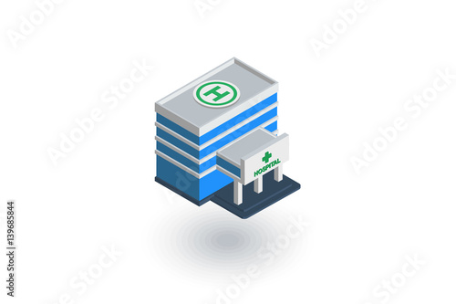 hospital building isometric flat icon. 3d vector colorful illustration. Pictogram isolated on white background