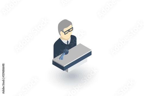 businessman conference, presentation, isometric flat icon. 3d vector colorful illustration. Pictogram isolated on white background