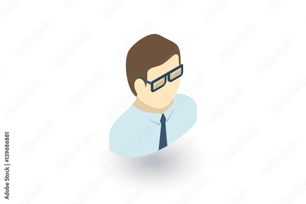 office man isometric flat icon. 3d vector colorful illustration. Pictogram isolated on white background