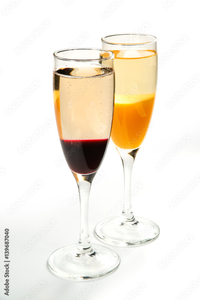 Alcoholic cocktails and soft drinks on a white background Alcoholic cocktails and soft drinks on a white background