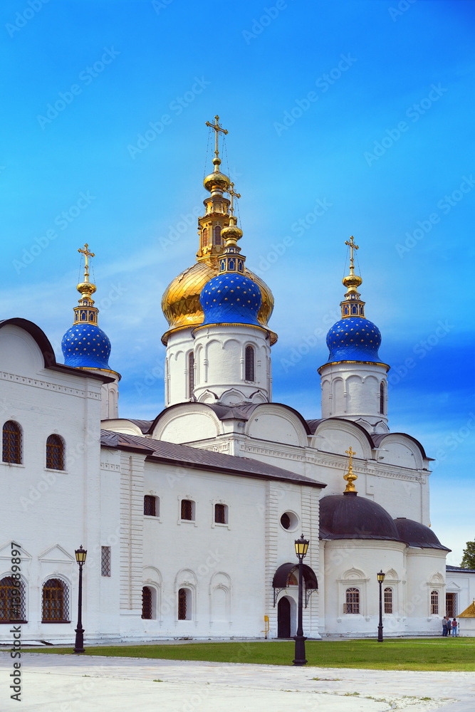 Saint Sopfia Cathedral. Part of complex Tobolsk Kremlin. Historical monument and architectural.  Siberia. Russia. Tyumen region