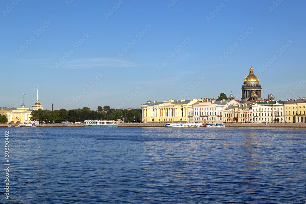 View of St. Isaac's Cathedral and the river Neva in St Petersburg, Russian Federation