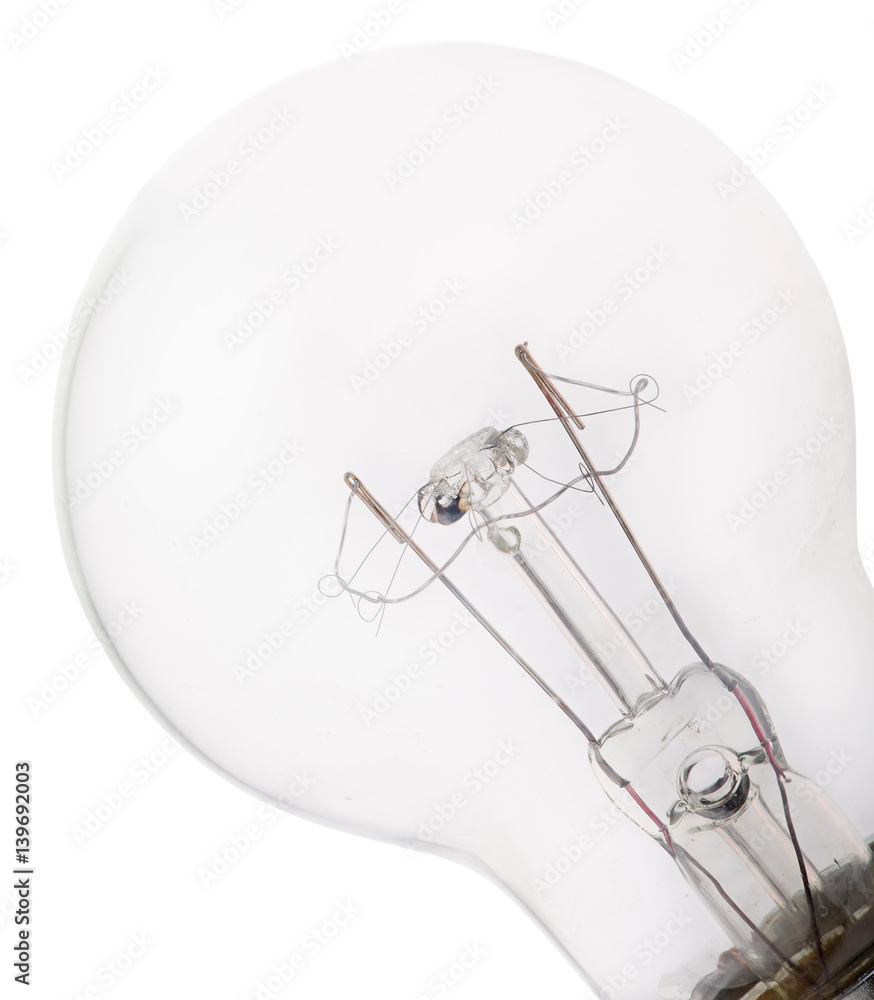 incandescent electric lamp close-up on white