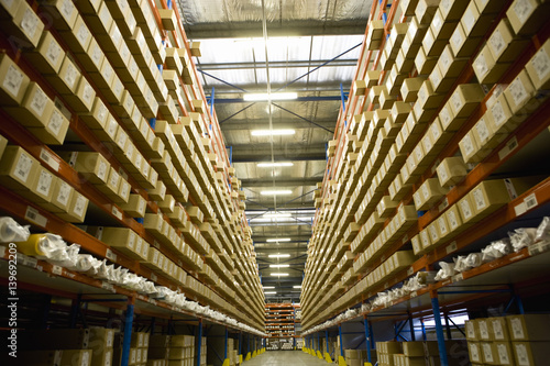 Warehouse stocked with coated textile products photo