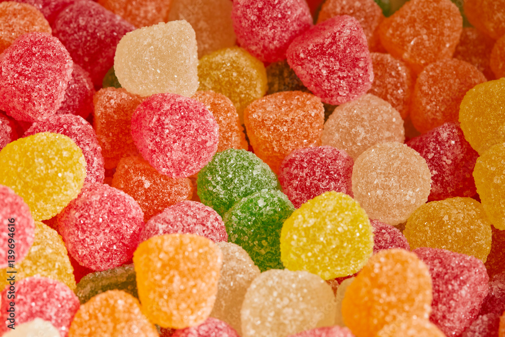 Background of Sweet Candied Fruit gummy closeup Background of Sweet Candied Fruit gummy closeup