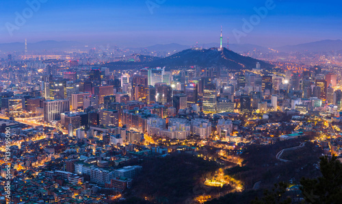 Seoul City Skyline and N Seoul Tower in Seoul, South Korea