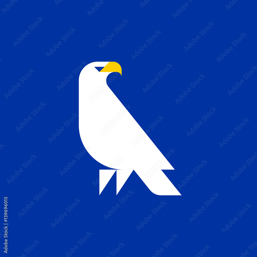 Naklejka premium Fat style vector logo template of white eagle on blue background