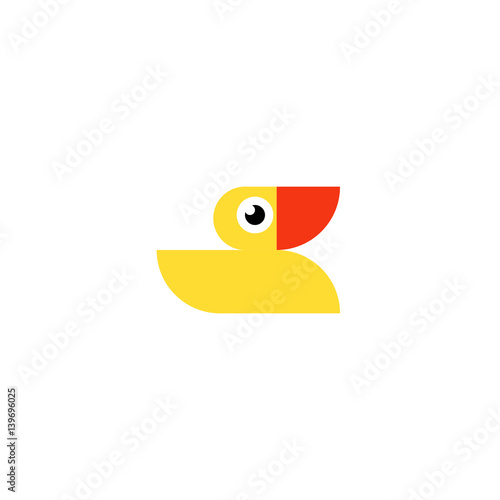Yellow rubber duck logo. Ducky bath toy flat icon isolated on a white