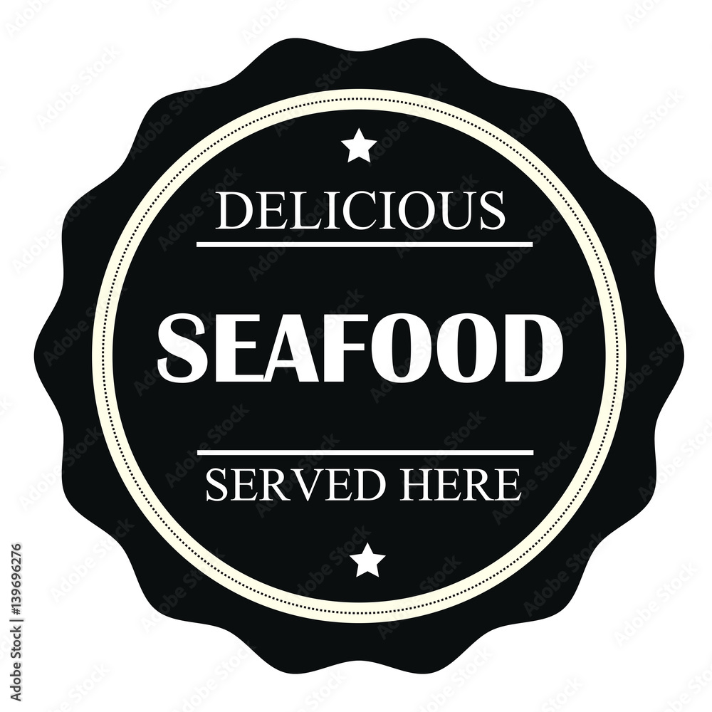 Delicious Seafood Served Here Stamp.Sign.Seal.Logo Delicious Seafood Served Here Stamp.Sign.Seal.Logo