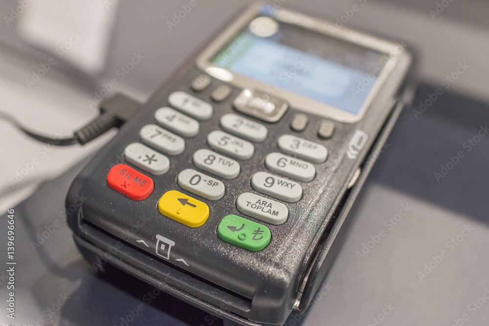 Credit card pos device close-up Credit card pos device close-up
