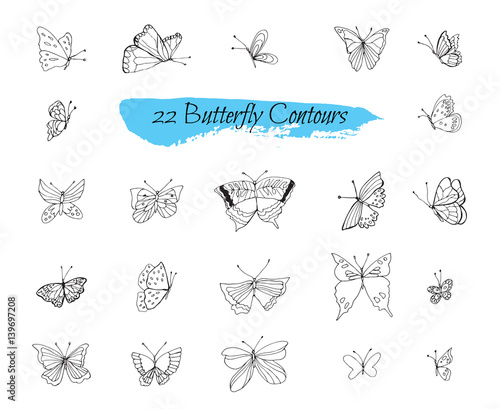 Collection of handmade sketches with butterflies.