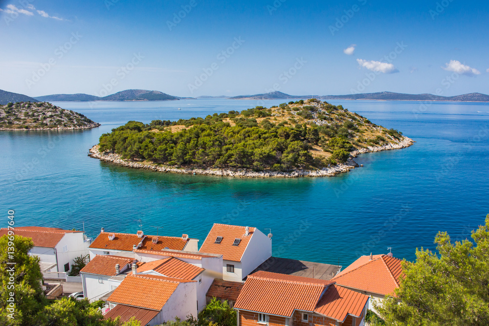 Small island in adriatic sea in summer