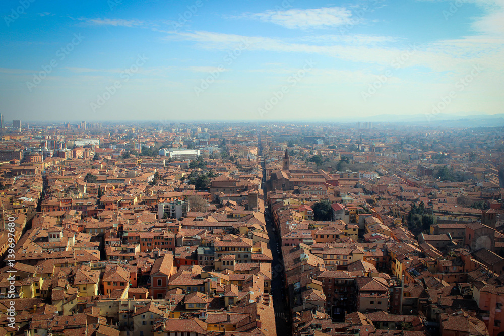 Panoramic view of historic center of Bologna, Italy