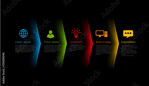 Infographic style colored menu or arrows option