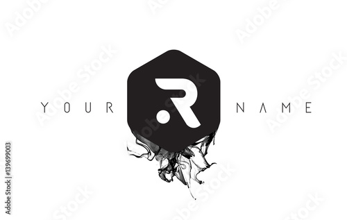 R Letter Logo Design with Black Ink Spill