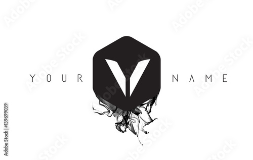 V Letter Logo Design with Black Ink Spill