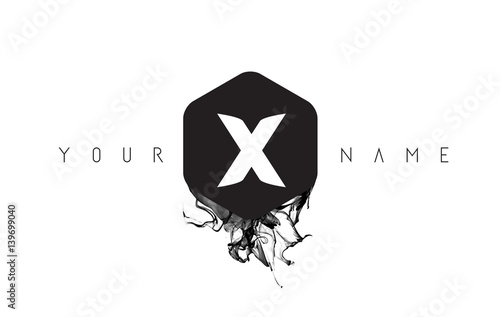 X Letter Logo Design with Black Ink Spill