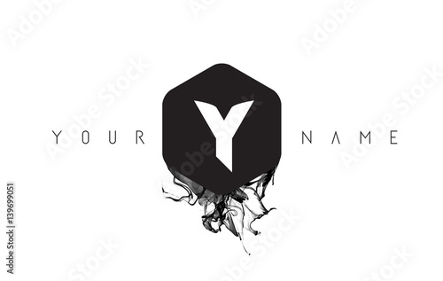 Y Letter Logo Design with Black Ink Spill