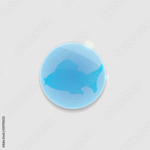Glass button with fish silhouette