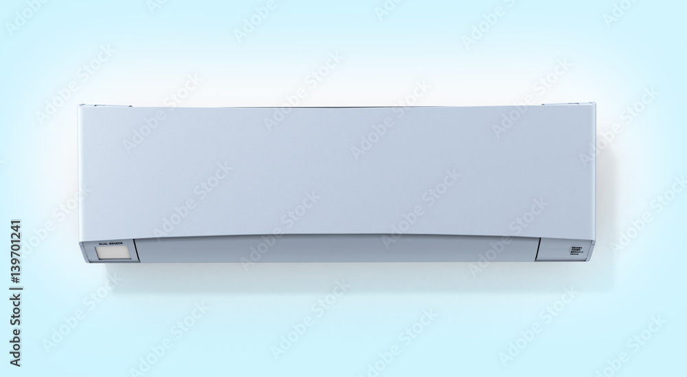 Air conditioner on blue gradient background front view 3d Air conditioner on blue gradient background front view 3d