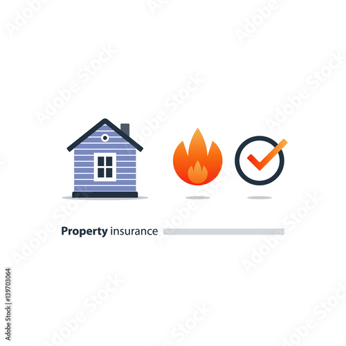 Burning building, fire insurance, safety concept, house icon