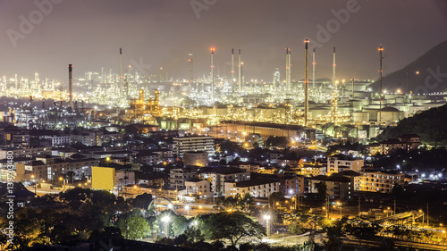 Oil Industry Refinery factory at Sunset  Petroleum  petrochemical plant