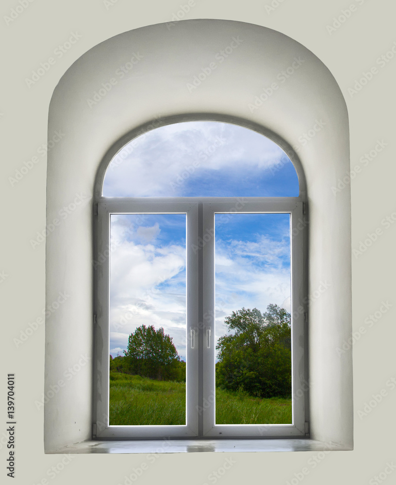 Naklejka premium white semicircular modernist windows on a white wall